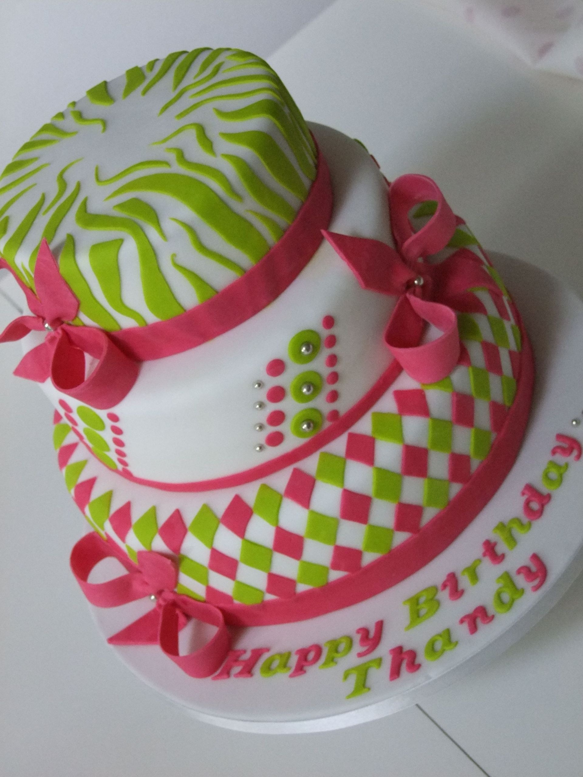 Pink And Green Birthday Cake
 Lime Green Hot Pink Zebra Chequered 30th Birthday Cake