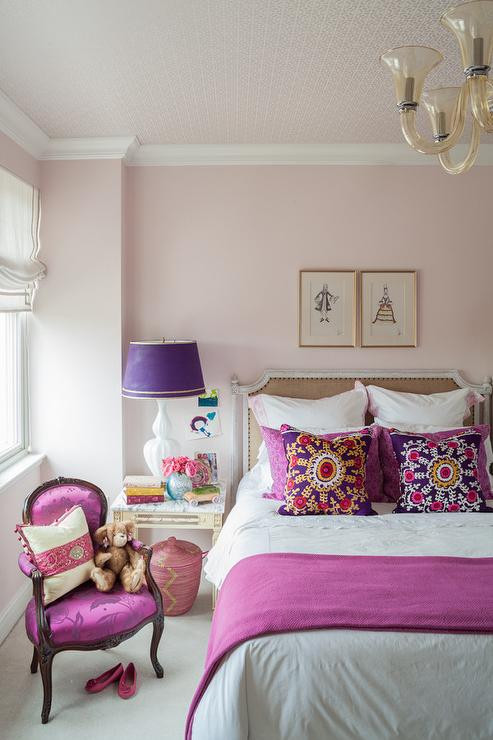 Pink And Purple Kids Room
 Pink and Purple Girls Room with French Burlap Nailhead Bed