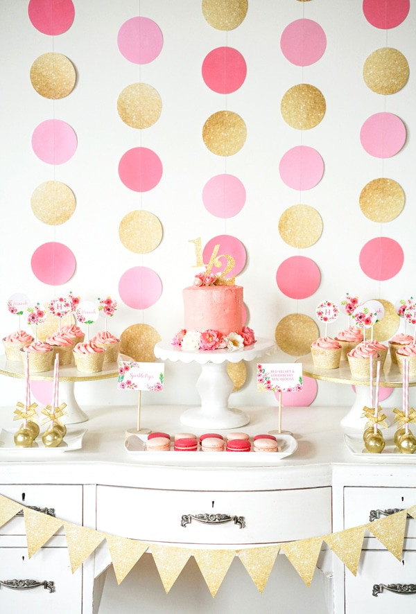 Pink Birthday Party Decorations
 Pink and Gold Half Year Birthday Party Pretty My Party