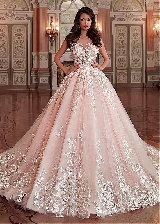 Pink Gowns Dress For Weddings
 Stunning Light Pink Wedding Dress Appliques Lace