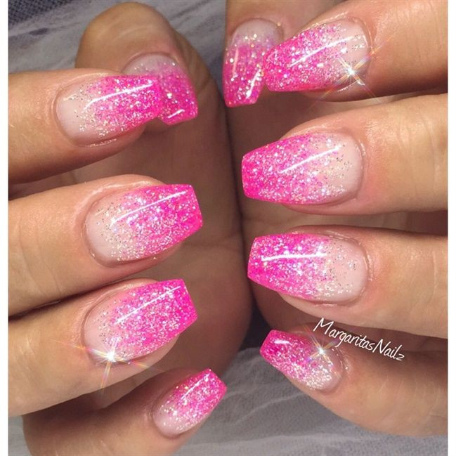 Pink Nails Glitter
 100 best Gel nails designs images on Pinterest