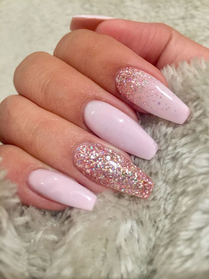 Pink Nails Glitter
 1001 Ideas for Coffin Shaped Nails to Rock This Summer