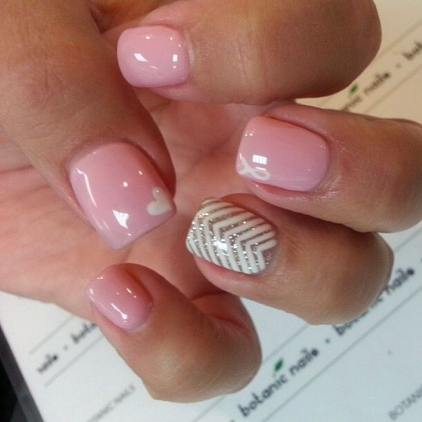 Pink Shellac Nail Designs
 Loving the pink shellac with little hearts on