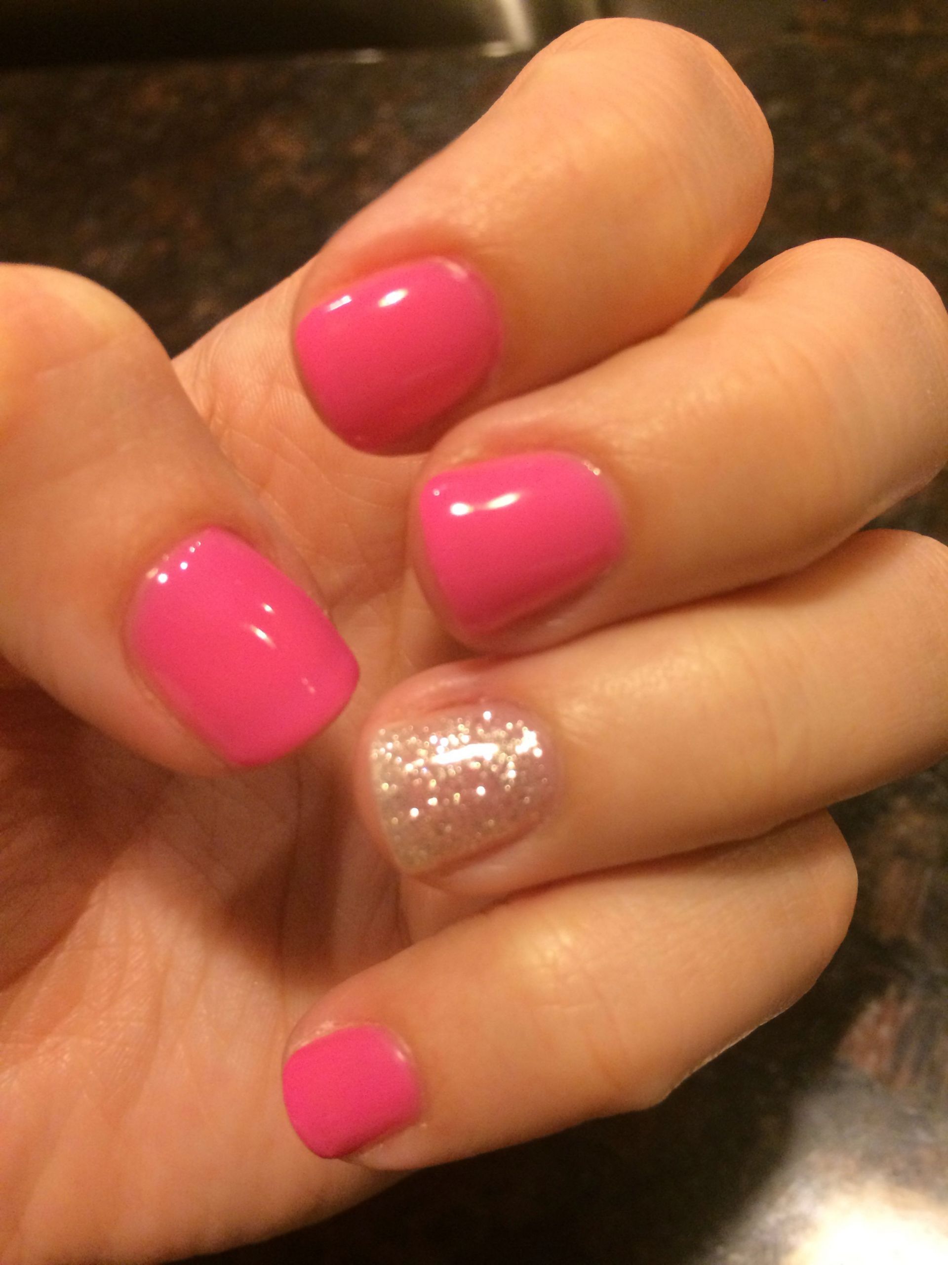 Pink Shellac Nail Designs
 Love my pink & silver sparkle shellac nails