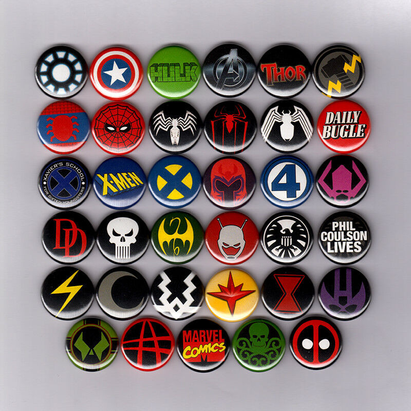 Pins Logo
 MARVEL ICS LOGOS 1" PINS BUTTONS avengers spiderman