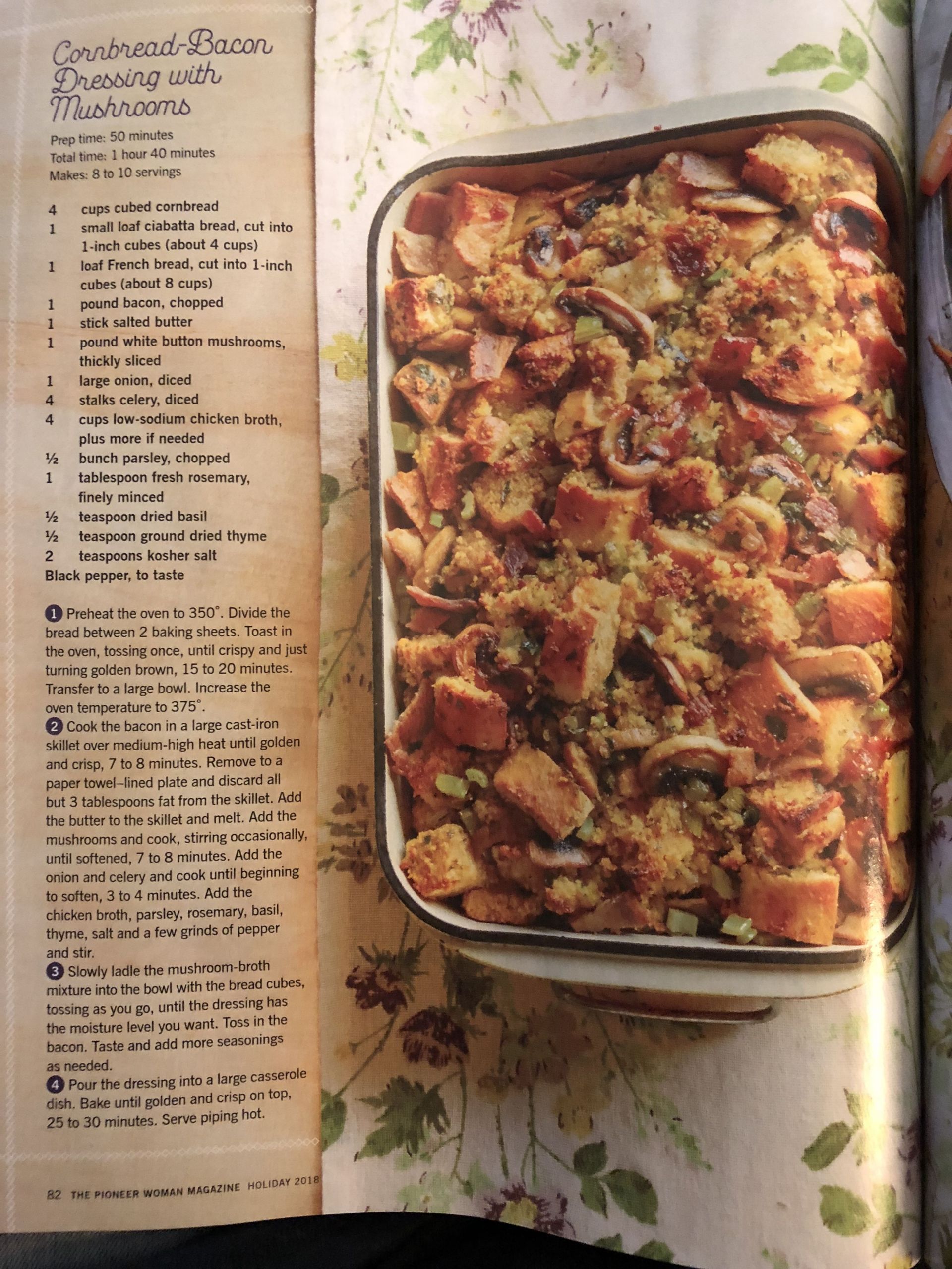 Pioneer Woman Cornbread Dressing
 Cornbread Bacon Dressing with Mushrooms by The Pioneer