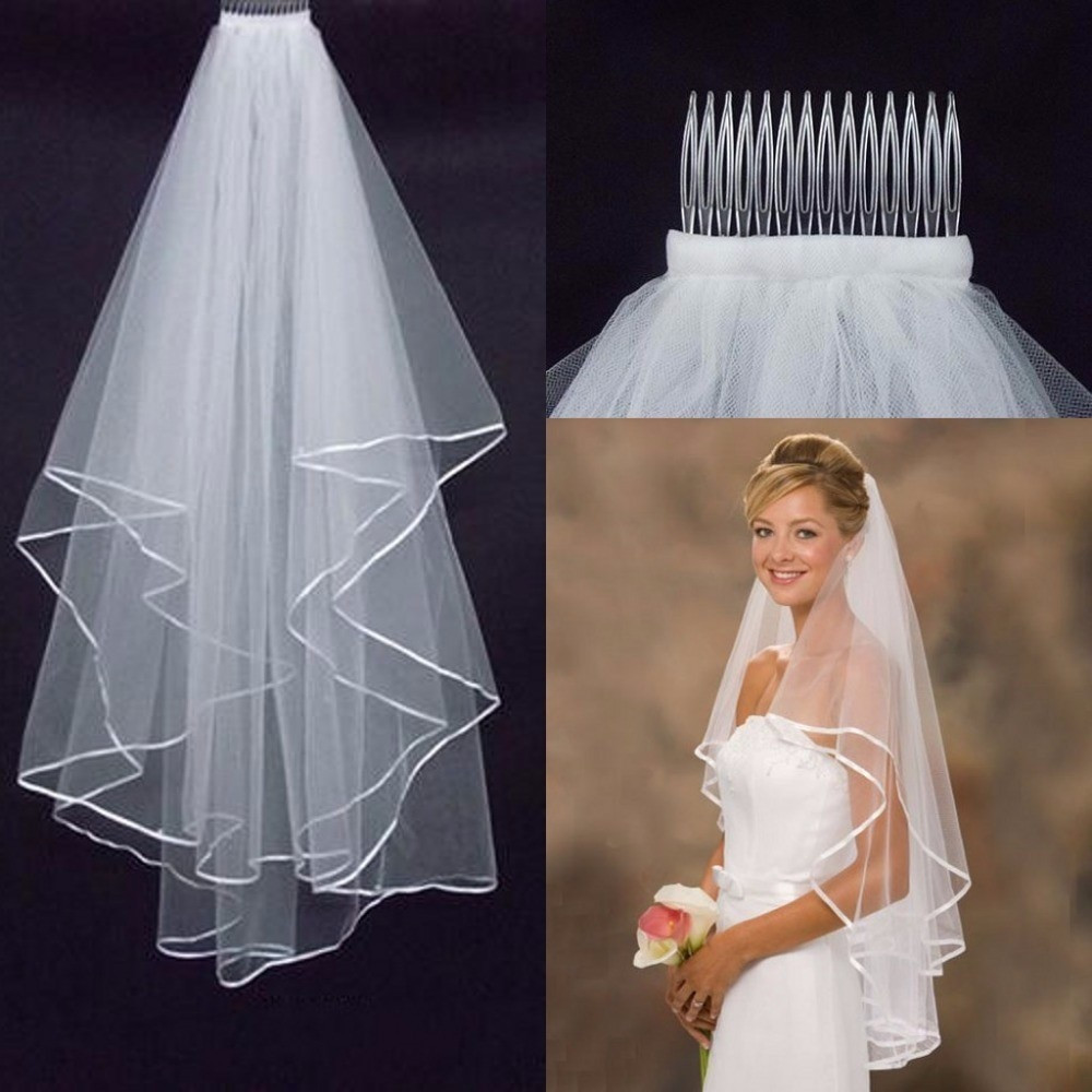 Plain Wedding Veils
 Aliexpress Buy Simple Tulle White Ivory Two Layers