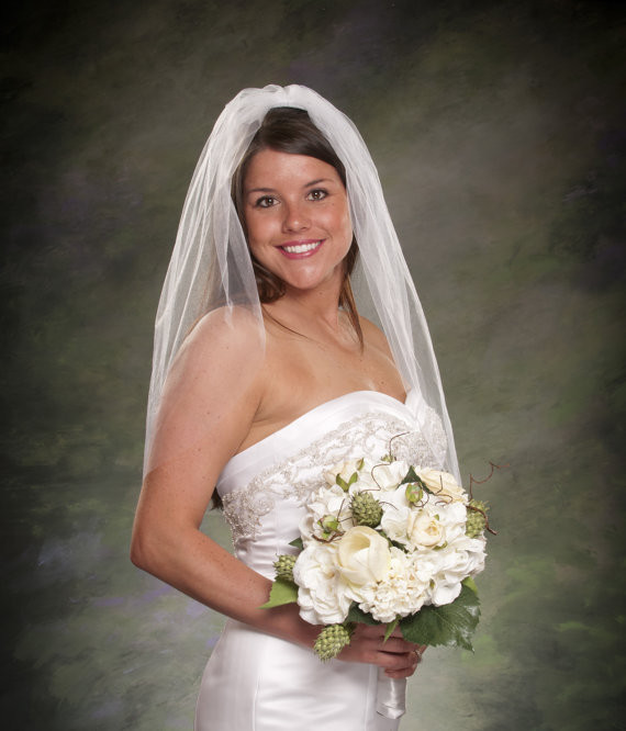 Plain Wedding Veils
 Waist Length Bridal Veil Ivory Tulle Single Layer Wedding