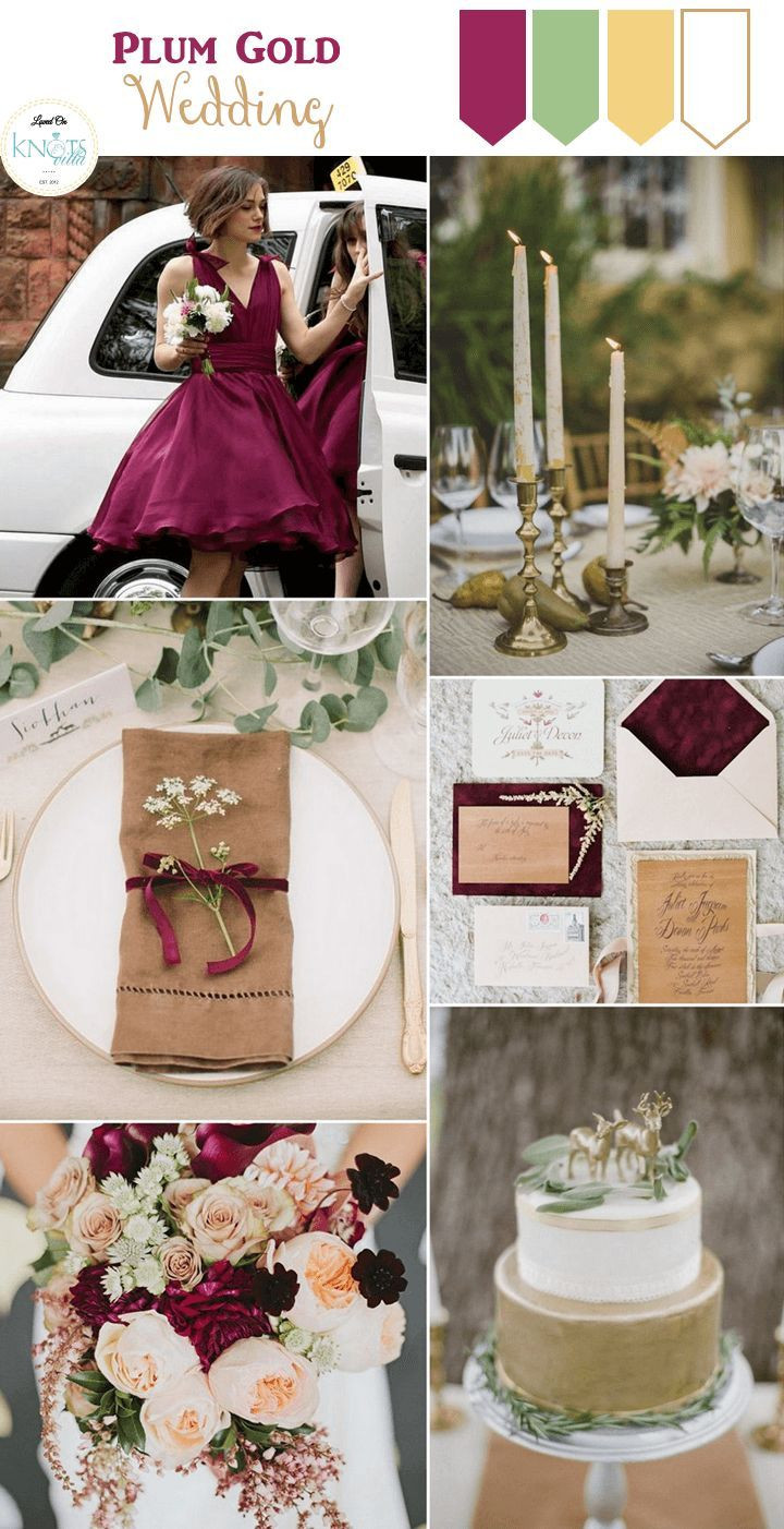 Plum Wedding Color Schemes
 Fall Wedding Inspiration Gold White Plum Green