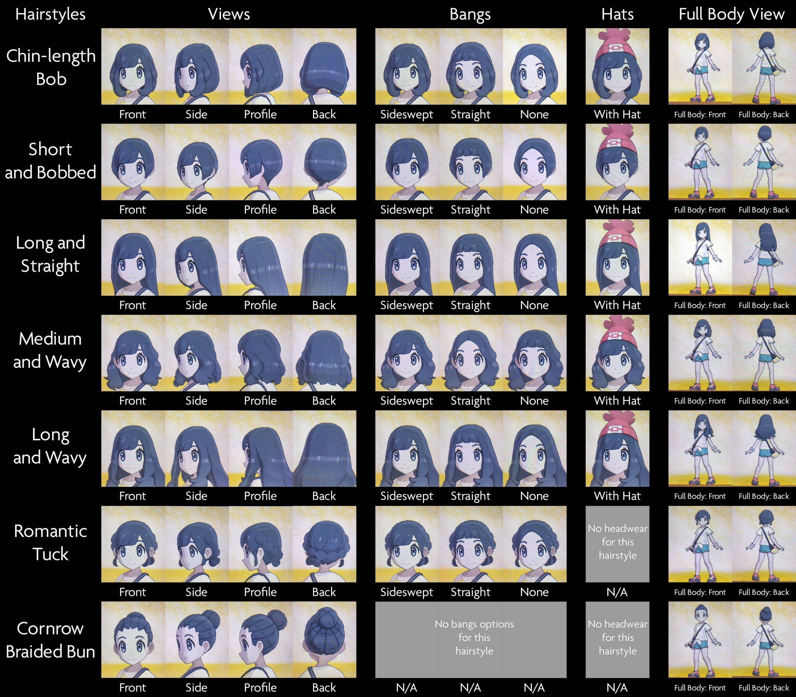 Pokemon Ultra Sun Female Hairstyles
 Pokémon Sun and Moon Hairstyles