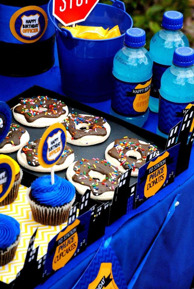 Police Birthday Party Supplies
 Donut cookies and cupcakes at a police birthday party See