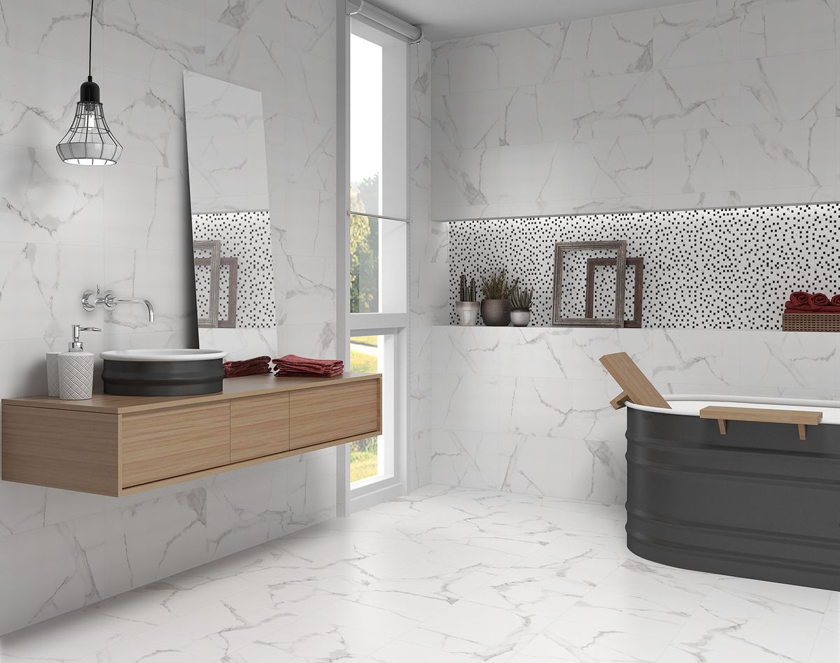 Porcelain Marble Tile Bathroom
 Polished Carrara Marble Effect Wall Tiles 30x60