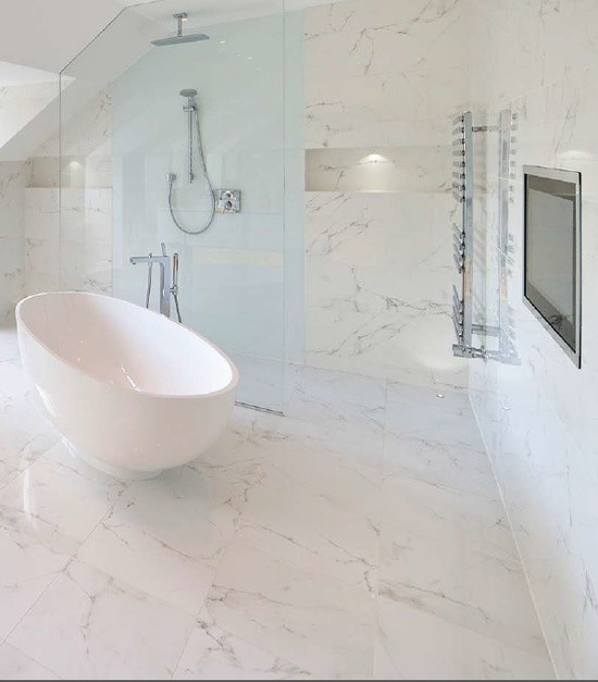 Porcelain Marble Tile Bathroom
 Marble Effect Porcelain Contemporary Bathroom