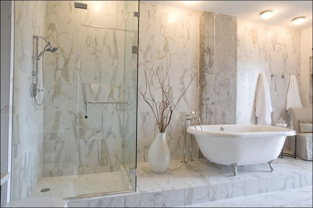 Porcelain Marble Tile Bathroom
 Calacatta Porcelain Tile Contemporary Bathroom