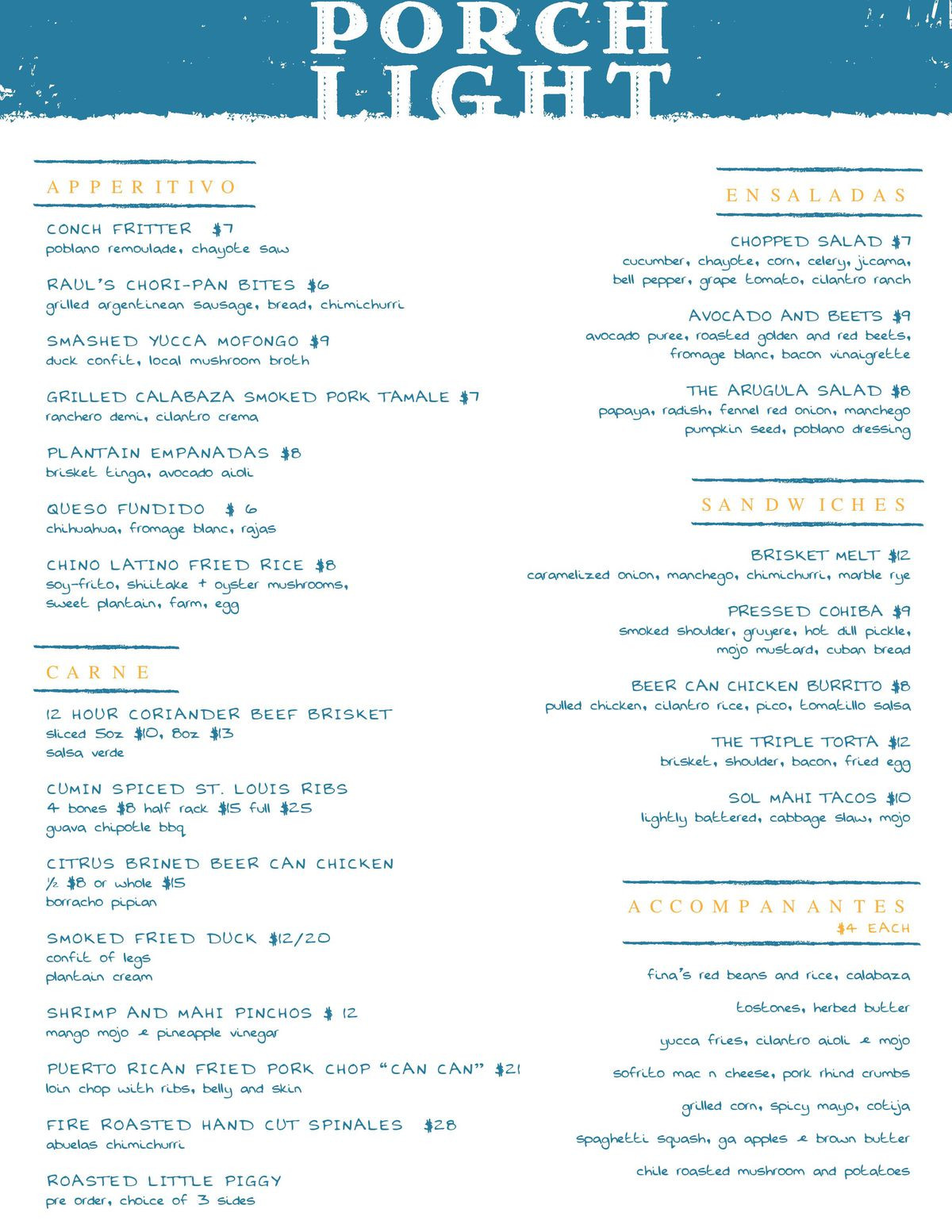 Porch Light Latin Kitchen Menu
 Here s the Menu for Porch Light Latin Kitchen Now Open in