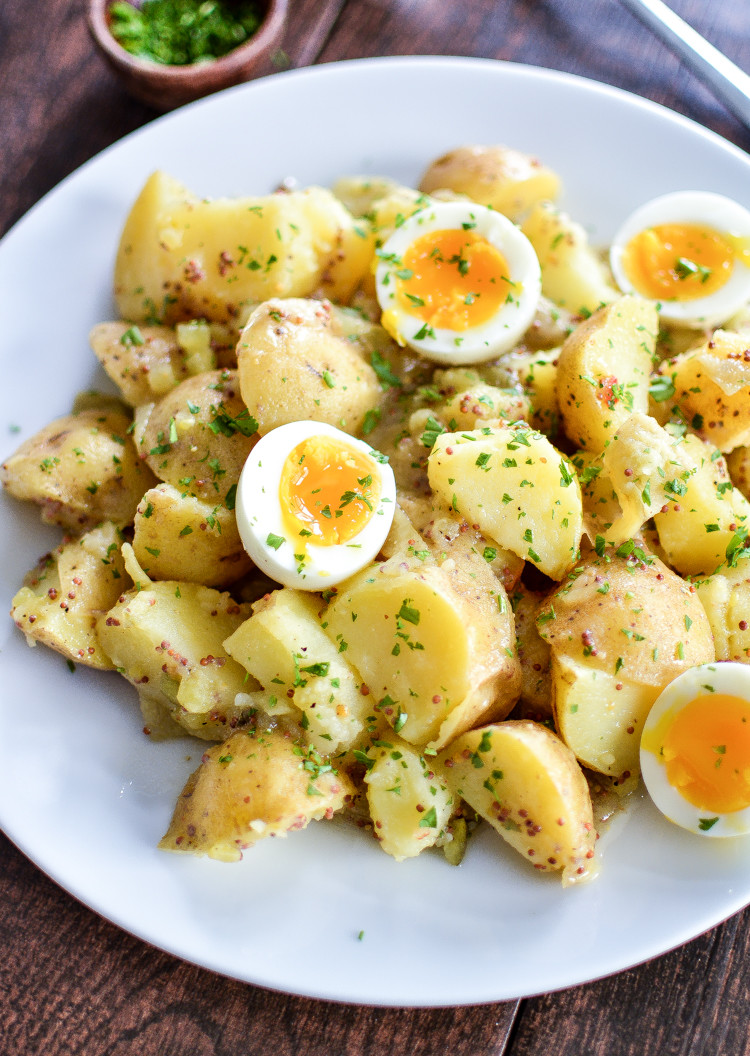 Potato And Egg Salad
 Potato Salad with Soft Boiled Eggs and Maple Mustard