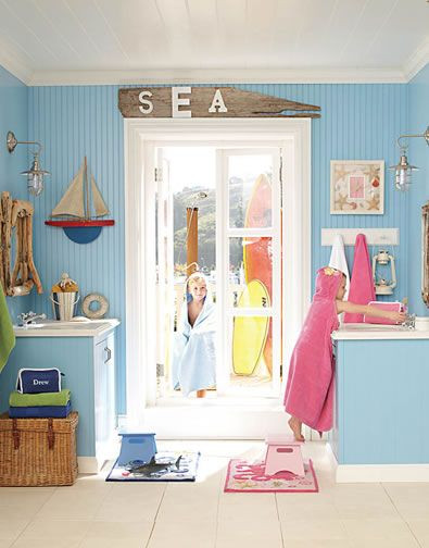 Pottery Barn Kids Bathroom
 This bathroom is perfectly nautical with access to the