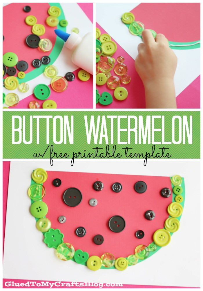 Preschool Summer Craft Ideas
 Button Watermelon Kid Craft w free printable Glued To