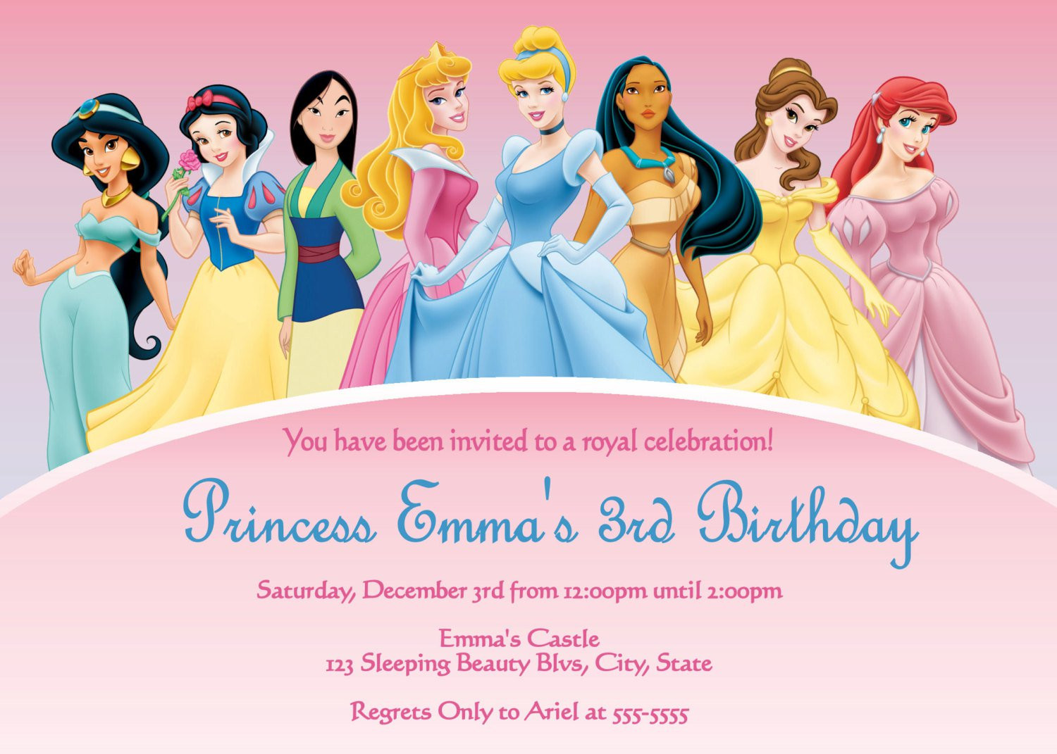 Princess Birthday Invitation
 birthday invitation Disney princesses birthday