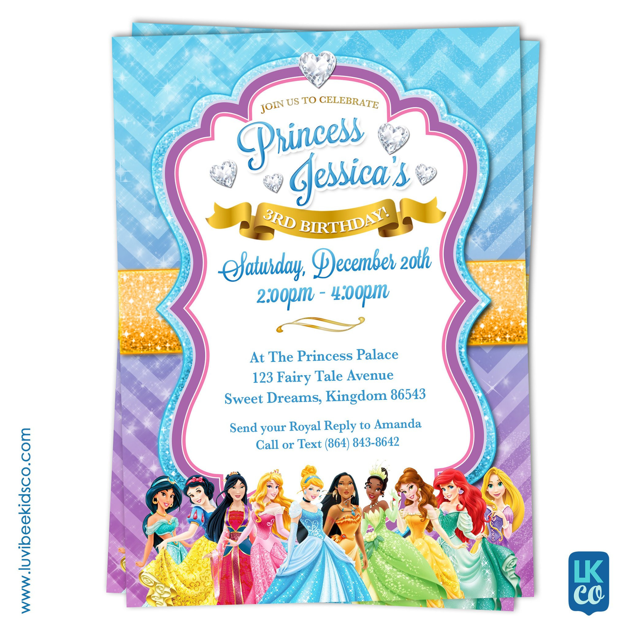 Princess Birthday Invitation
 Disney Princesses Birthday Invitation