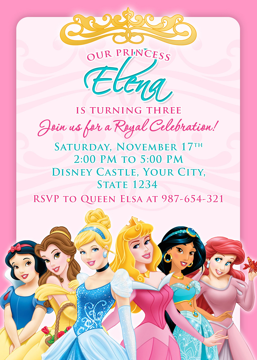 Princess Birthday Party Invitations
 Disney Princess Invitation