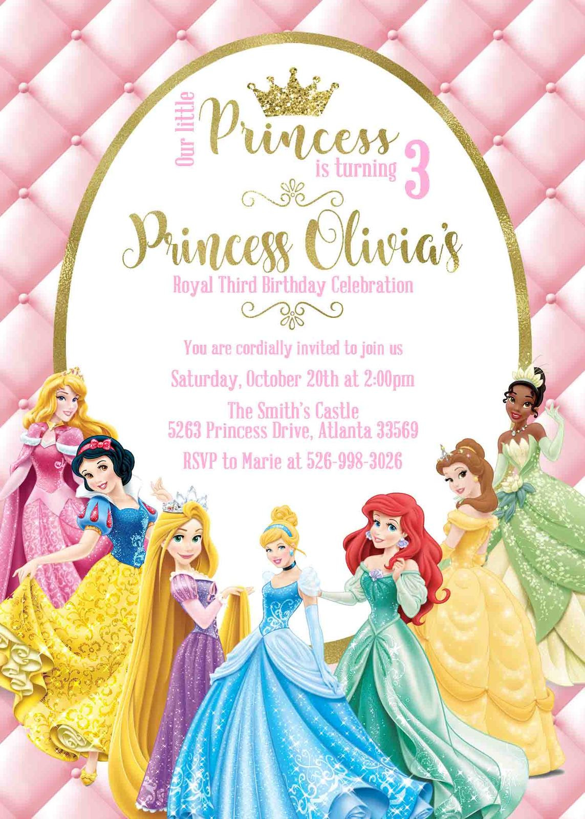 Princess Birthday Party Invitations
 Princess Birthday Invitation Disney Princess Personalized