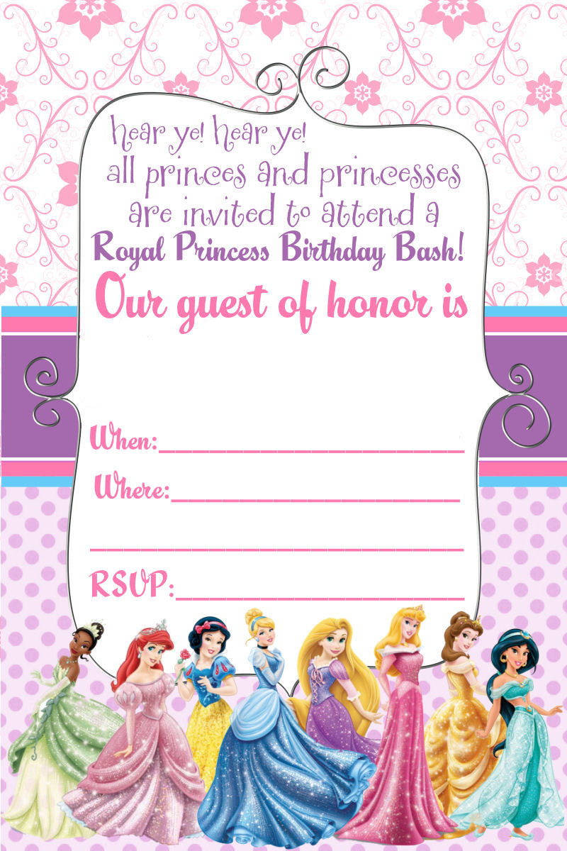 Princess Birthday Party Invitations
 Free Printable Disney Princess Birthday Invitations