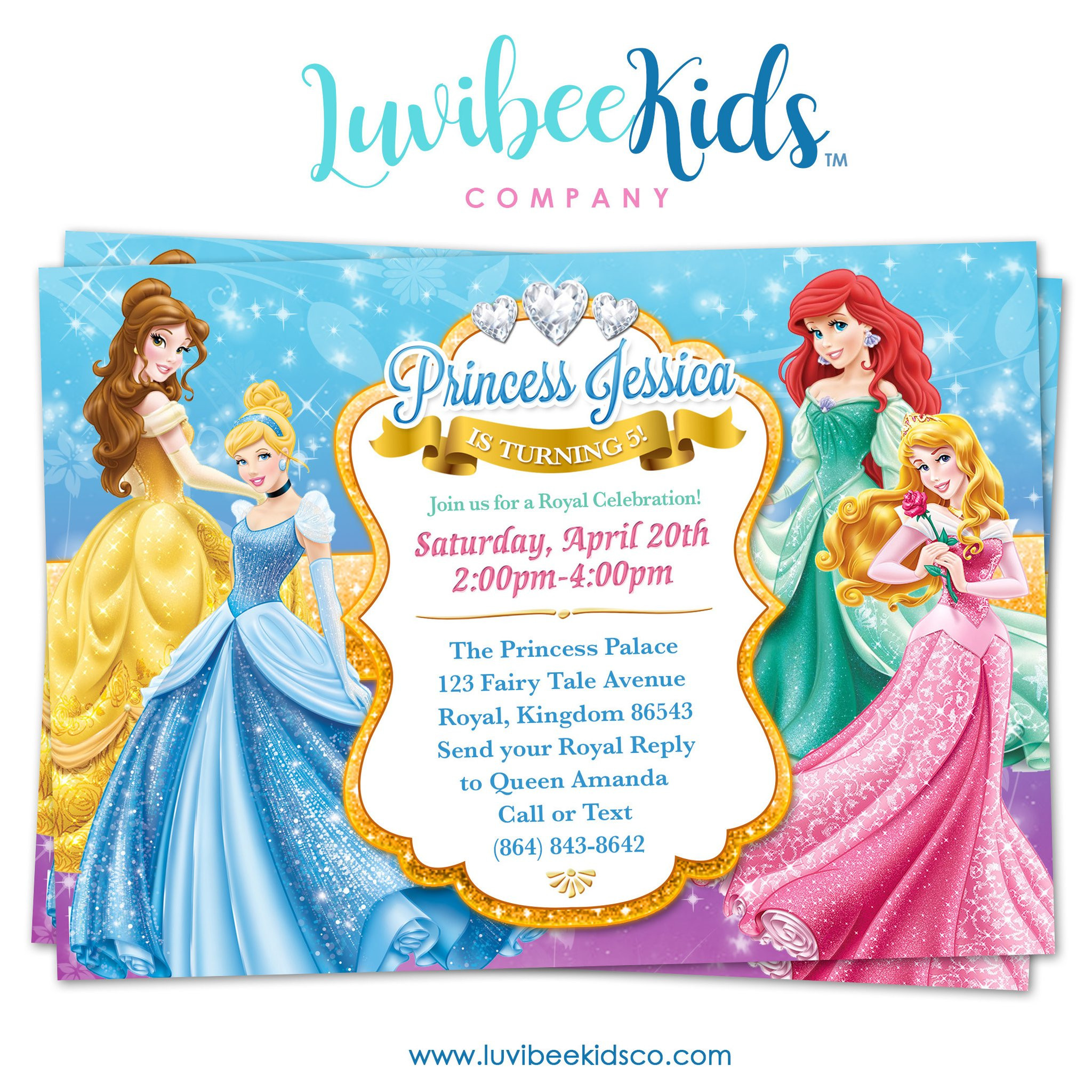 Princess Birthday Party Invitations
 Disney Princesses Birthday Invitation