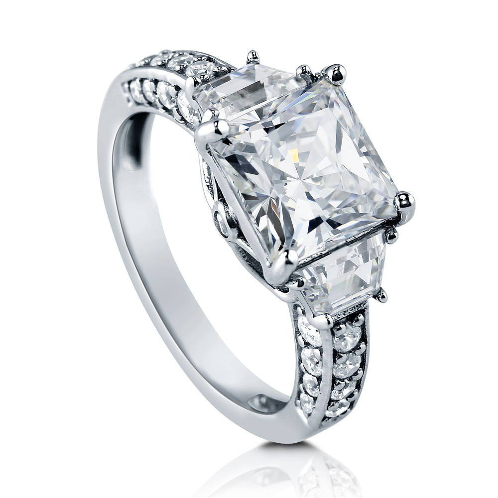 Princess Cut 3 Stone Engagement Rings
 BERRICLE Sterling Silver Princess Cut CZ 3 Stone