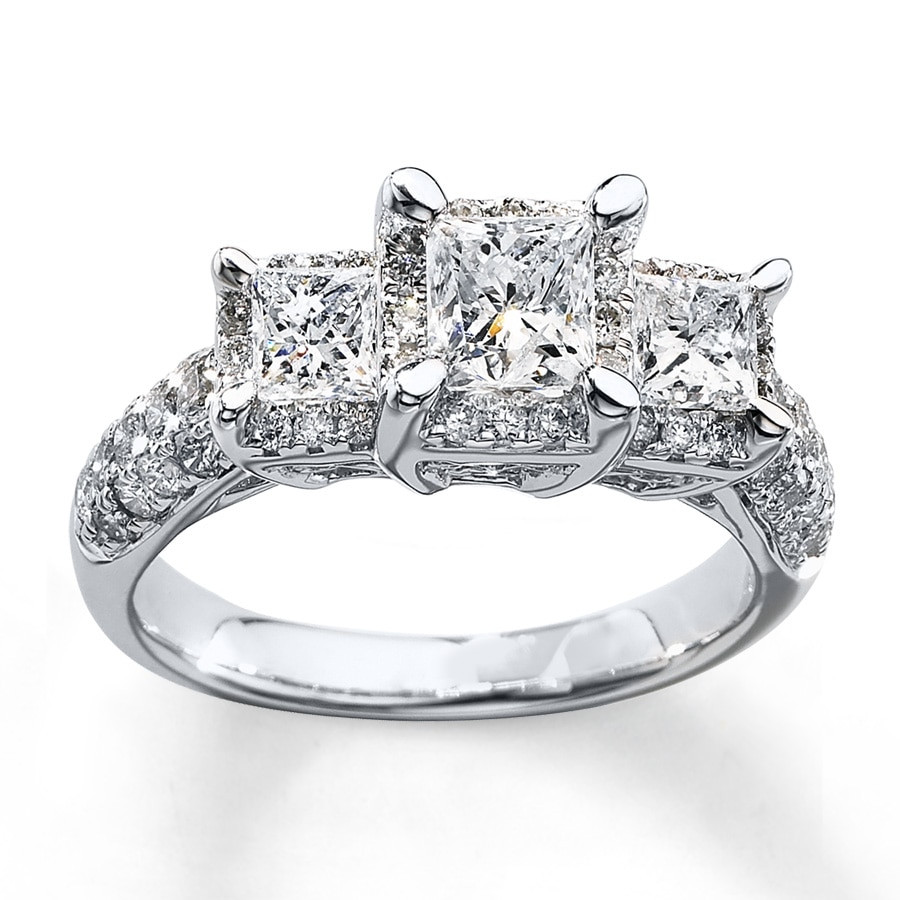 Princess Cut 3 Stone Engagement Rings
 3 Stone Diamond Ring 2 ct tw Princess cut 14K White Gold