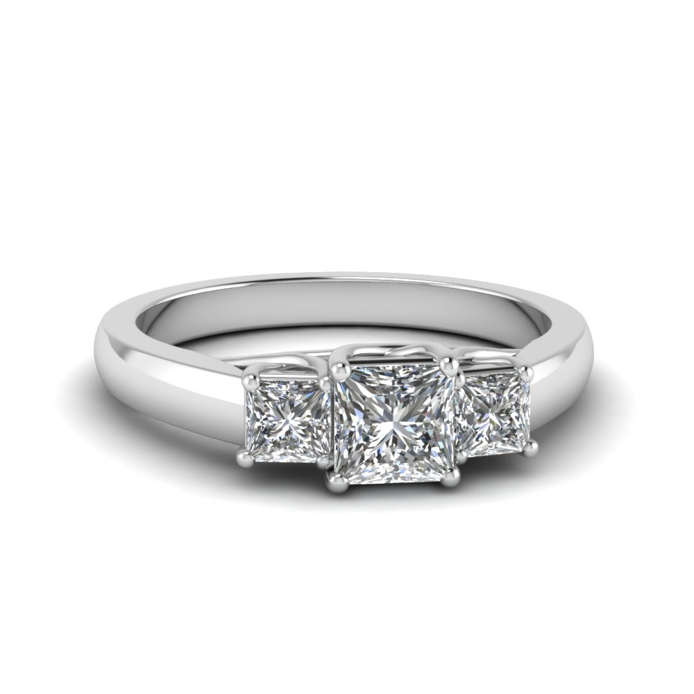 Princess Cut 3 Stone Engagement Rings
 Princess Cut Trellis 3 Stone Diamond Engagement Ring In