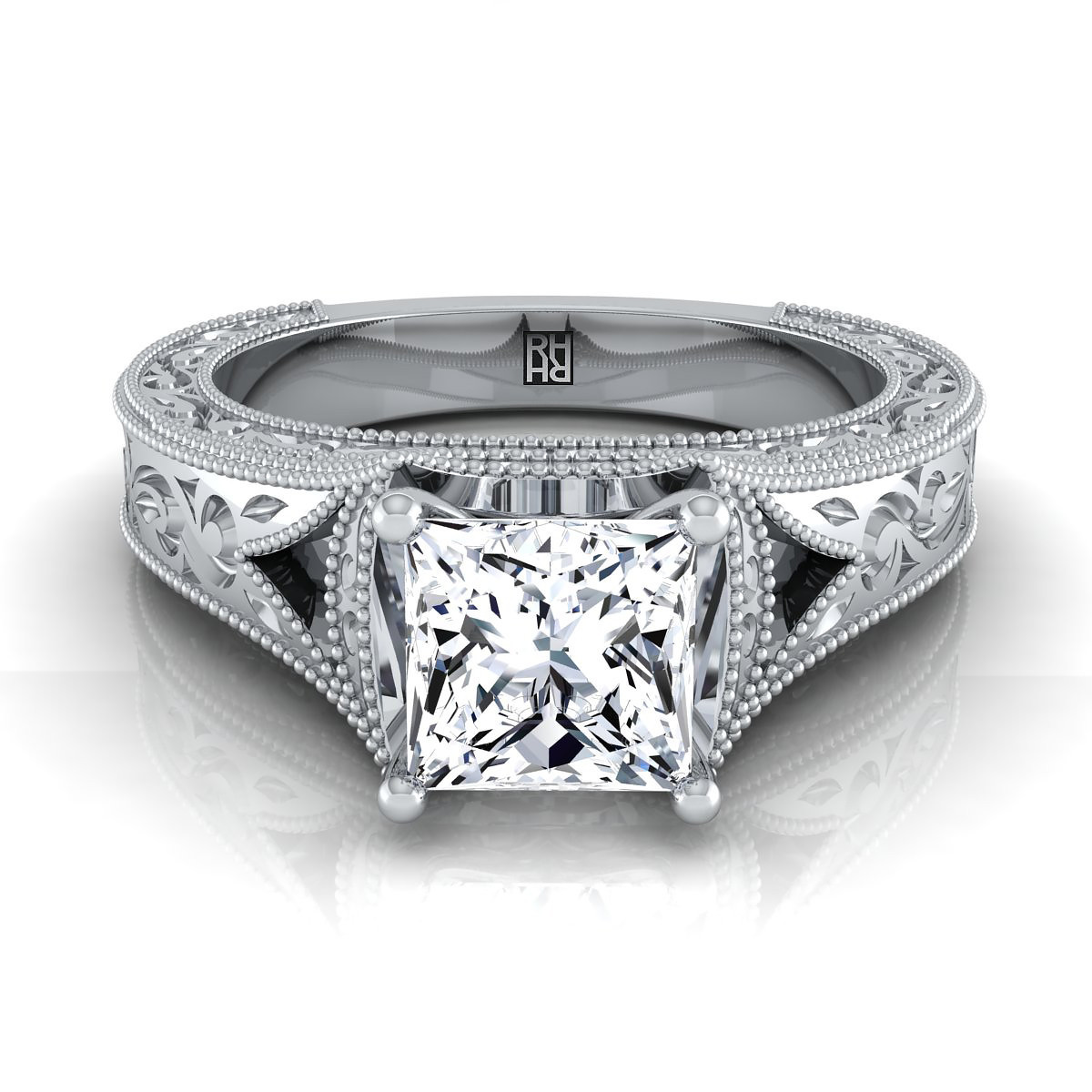 Princess Cut Rings Engagement
 Princess Cut Vintage Inspired Engraved Engagement Ring In