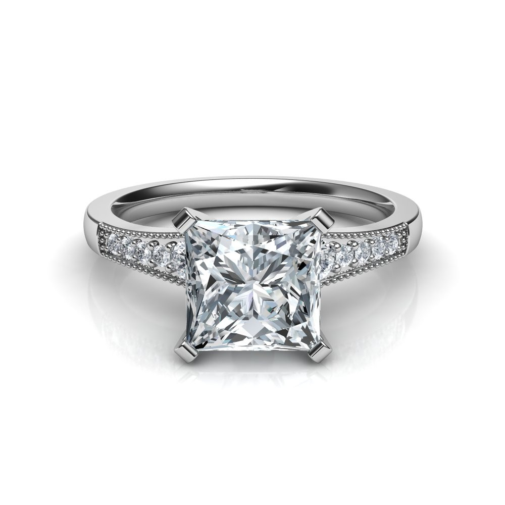 Princess Cut Rings Engagement
 Graduated Milgrain Princess Cut Diamond Engagement Ring