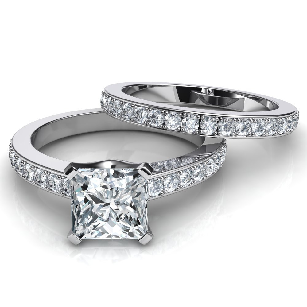 Princess Cut Wedding Rings
 Novo Princess Cut Engagement Ring and Wedding Band Bridal