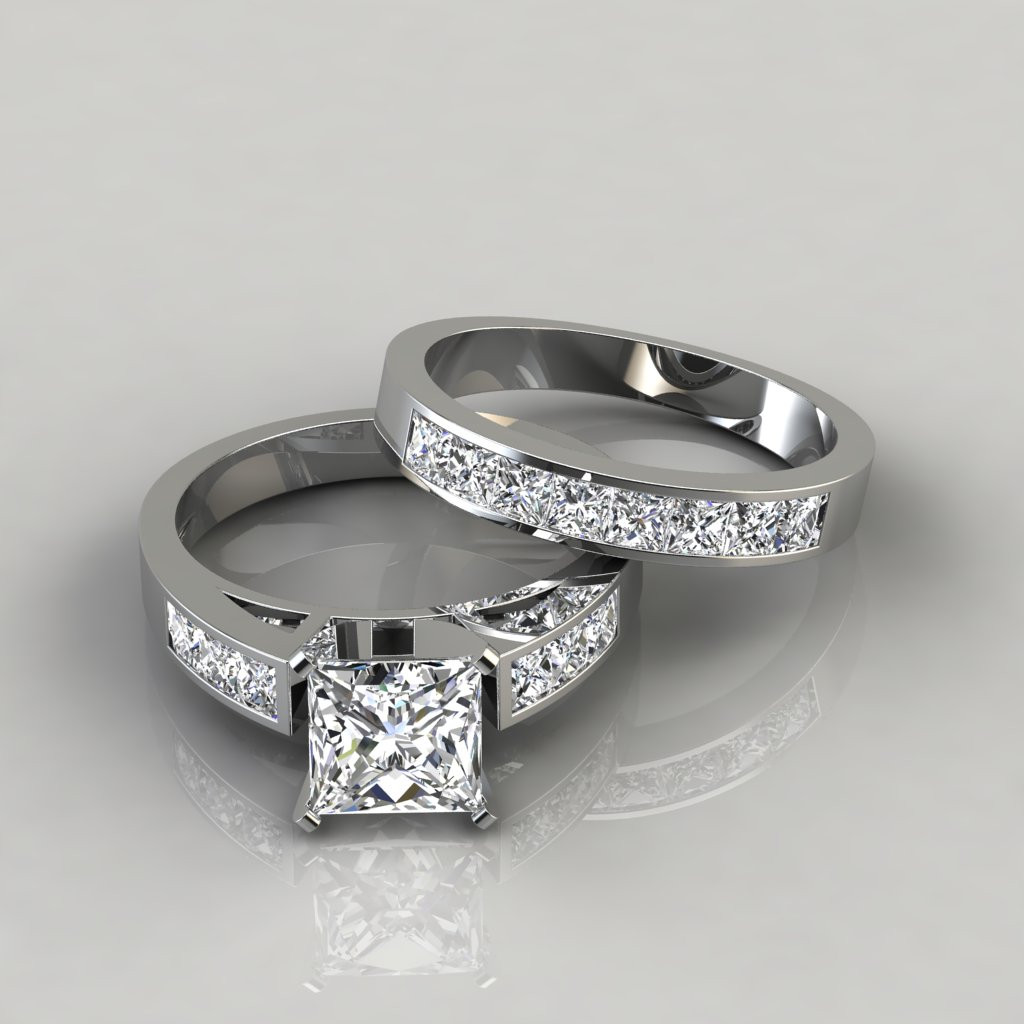 Princess Cut Wedding Rings
 Princess Cut Engagement Ring and Wedding Band Bridal Set