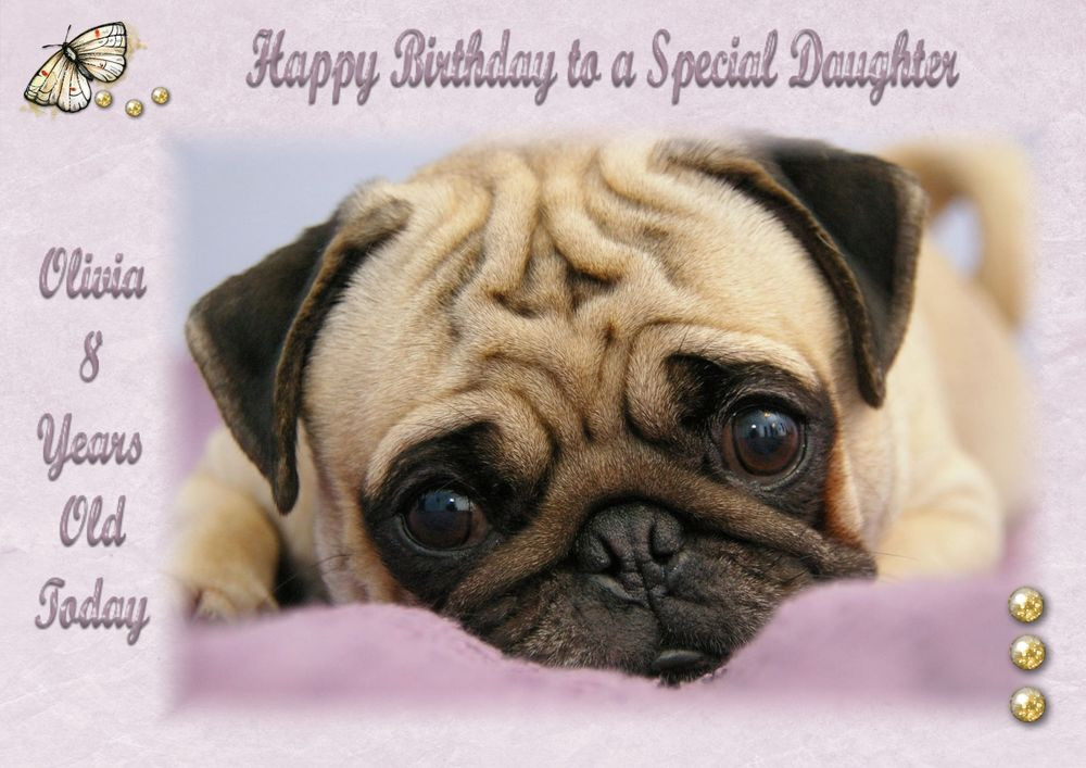 Pug Birthday Cards
 Personalised birthday card Pug puppy large mum sister