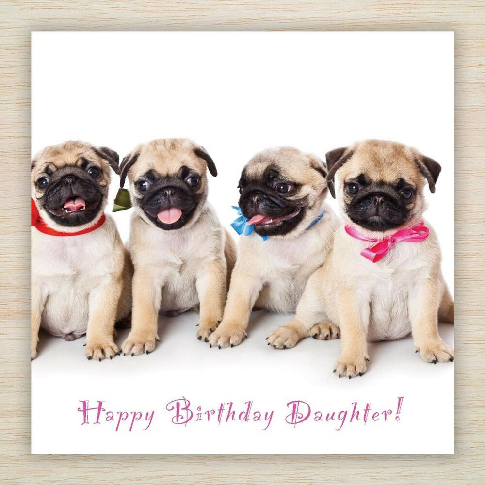 Pug Birthday Cards
 Special Daughter Birthday Card Party Pug Puppies and