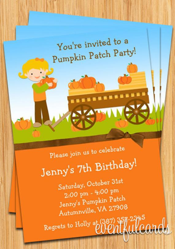 Pumpkin Patch Birthday Party Invitations
 Items similar to Kids Fall Pumpkin Patch Birthday Party