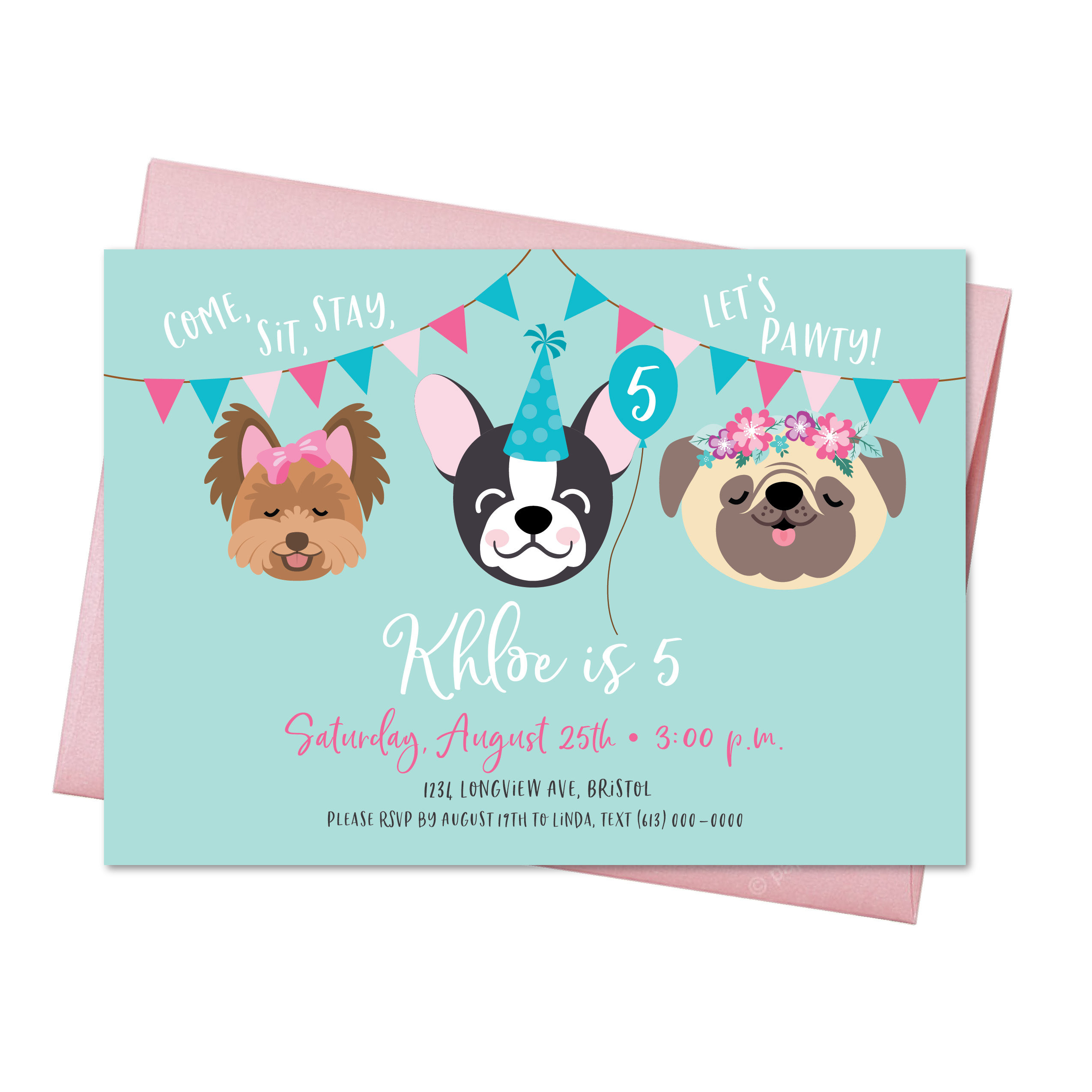 Puppy Birthday Invitations
 Dog Birthday Party Invitation Pug Boston Terrier Yorkie