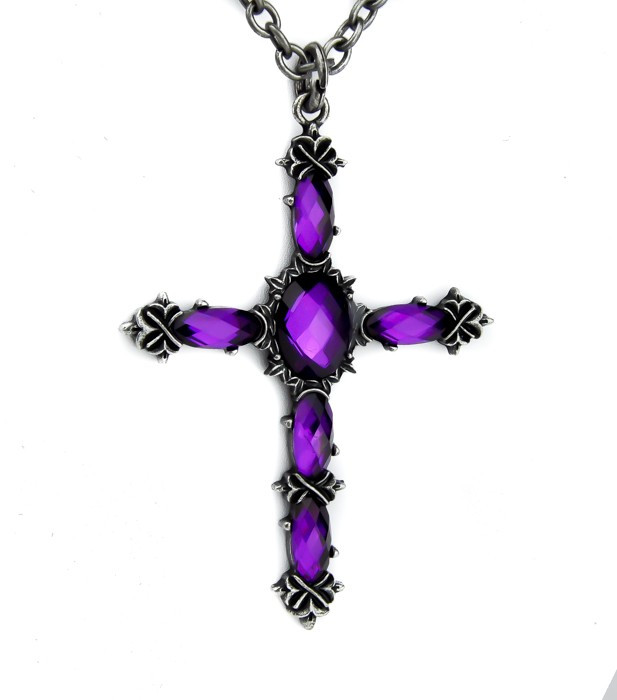 Purple Cross Necklace
 Purple Stone Vampire Cross Pendant Necklace Gothic