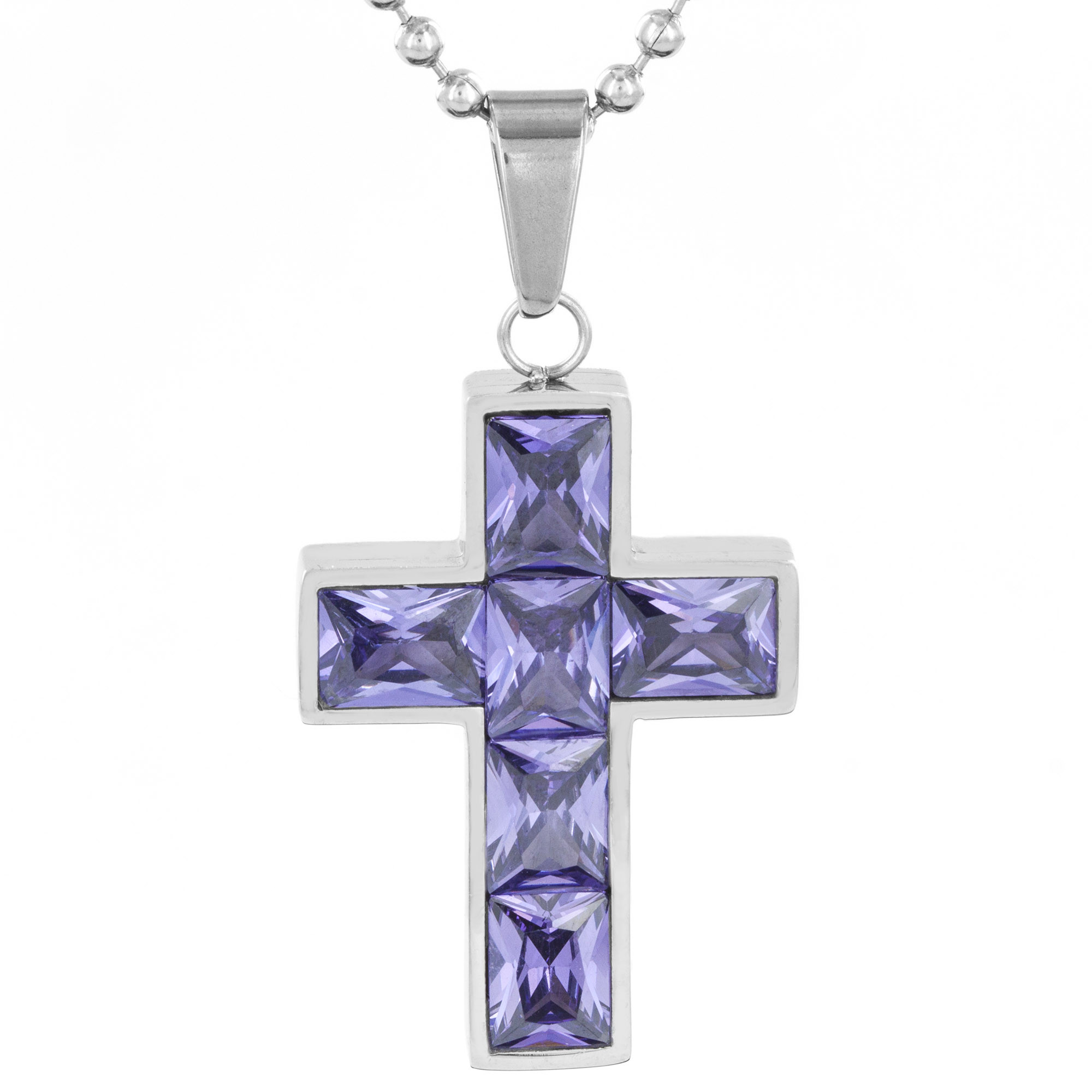 Purple Cross Necklace
 ELYA Stainless Steel Purple Crystal Cross Pendant Necklace