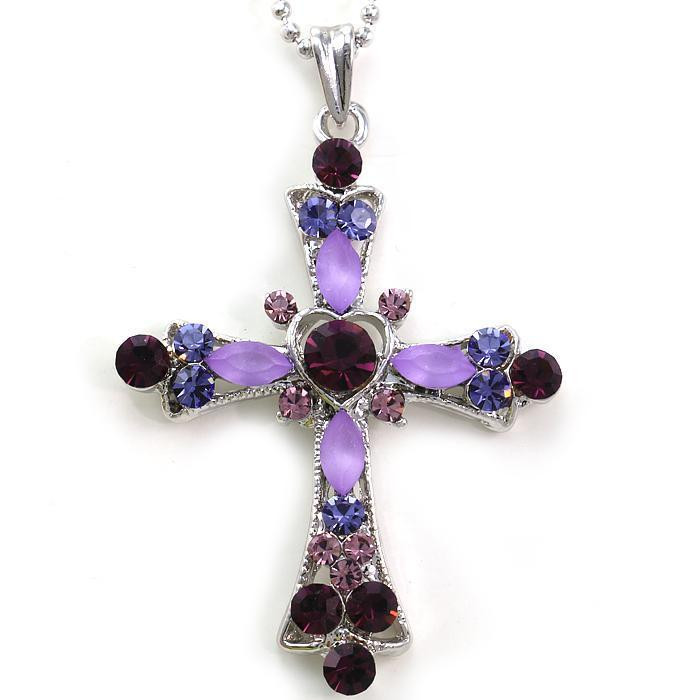 Purple Cross Necklace
 New Catholic Christian Purple Heart Cross Necklace Charm