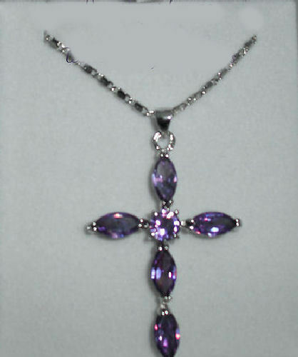 Purple Cross Necklace
 STERLING SILVER PURPLE AMETHYST CROSS PENDANT NECKLACE