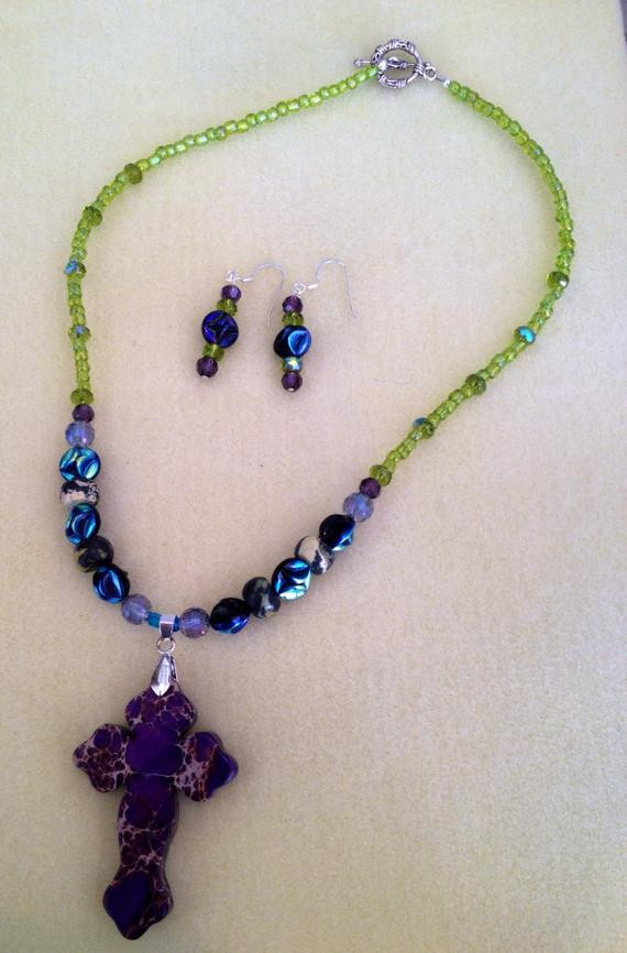 Purple Cross Necklace
 Items similar to Purple cross necklace in Chartreuse