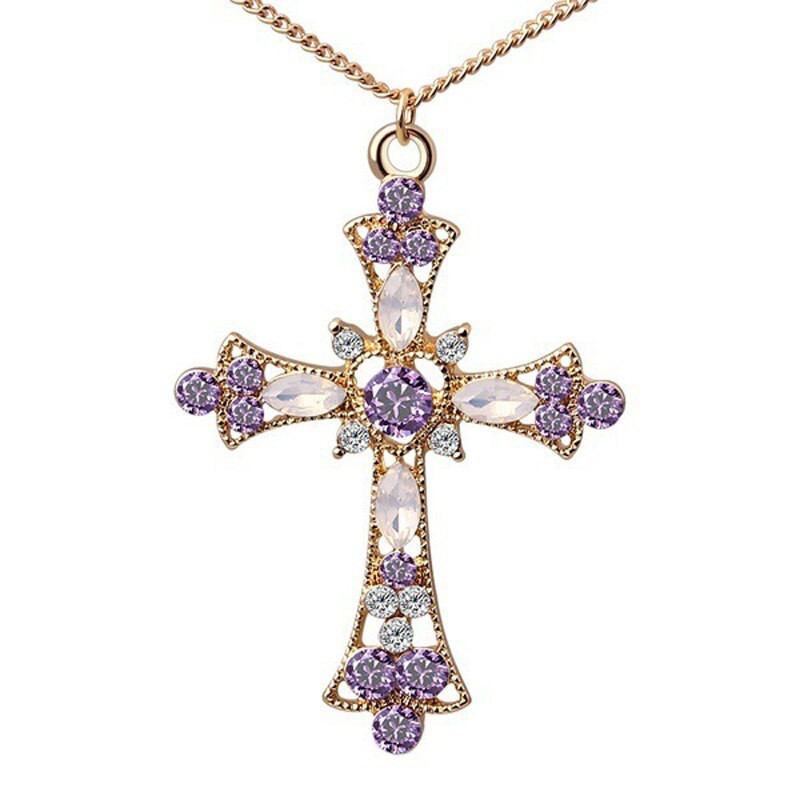 Purple Cross Necklace
 Trendy Chic Cross Pendant Necklace for Women La s Unique