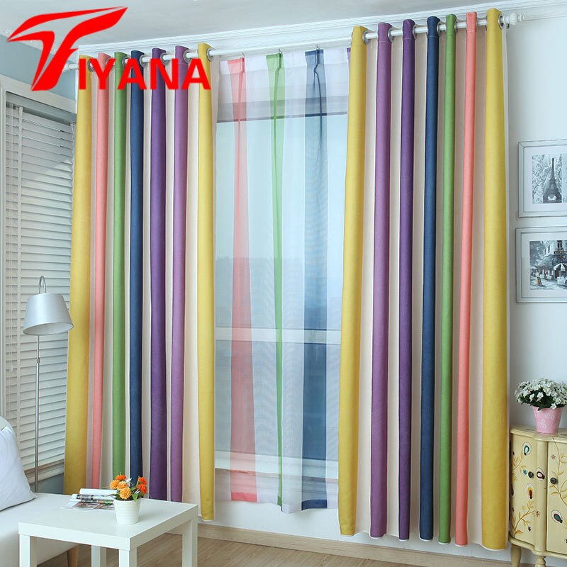 Purple Curtains For Kids Room
 Tiyana Rainbow Design Curtain Modern Simple Striped Purple