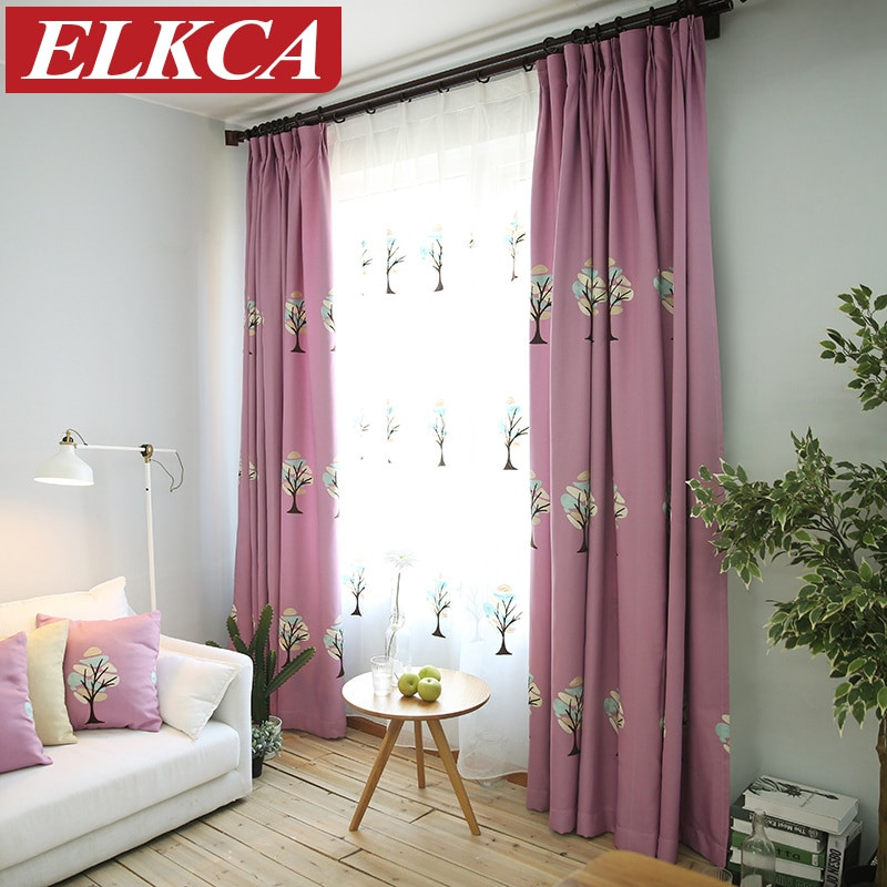 Purple Curtains For Kids Room
 Tree Embroidered Purple Curtains for Kids Faux Linen Blue