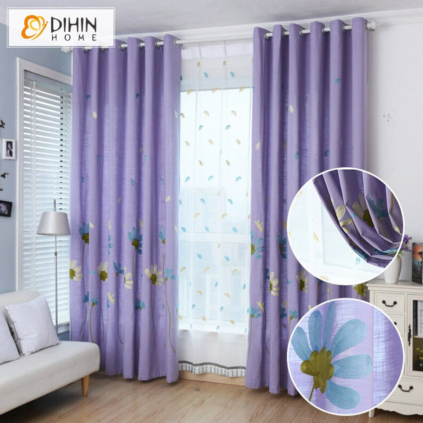 Purple Curtains For Kids Room
 Embroidered Floral Curtains For Living Room Children