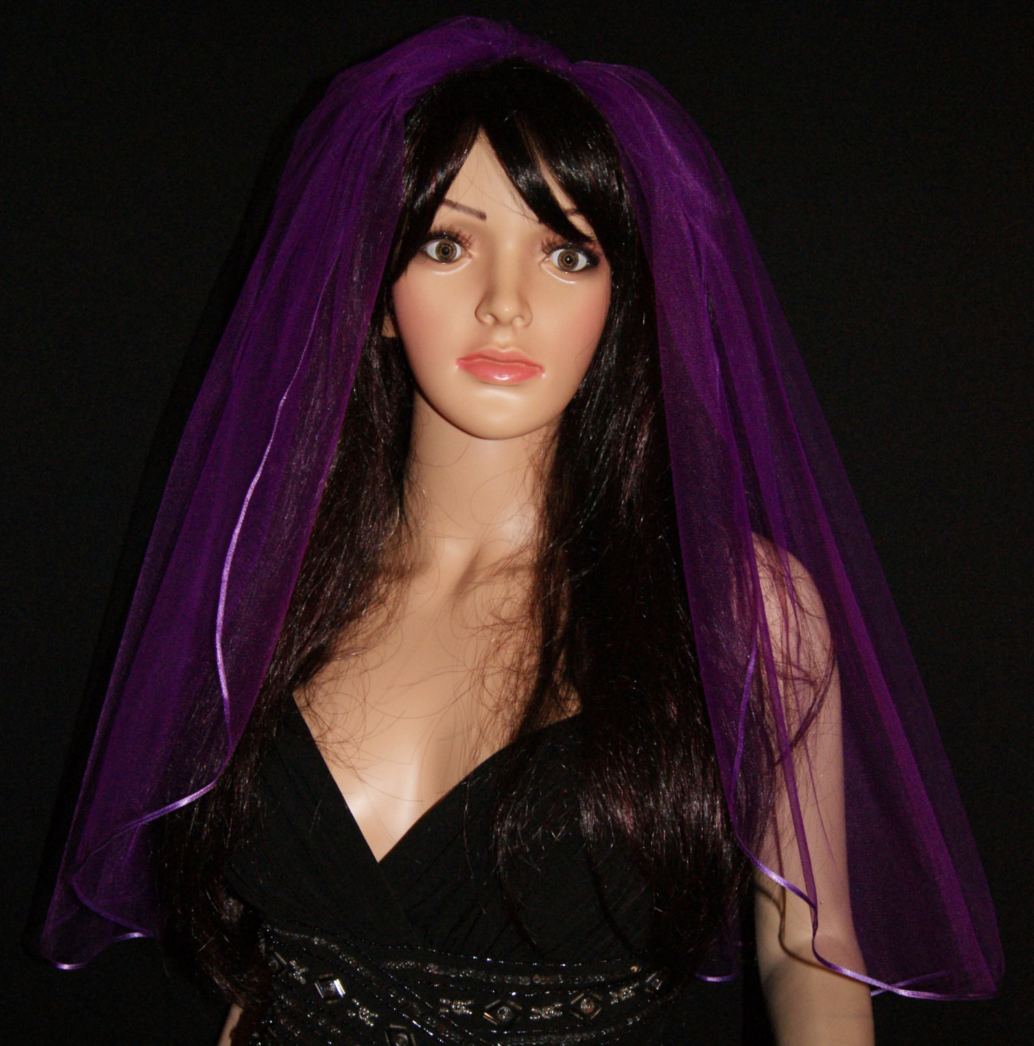 Purple Wedding Veils
 Gothic Bridal Elbow Fingertip Knee wedding veil Violet Purple