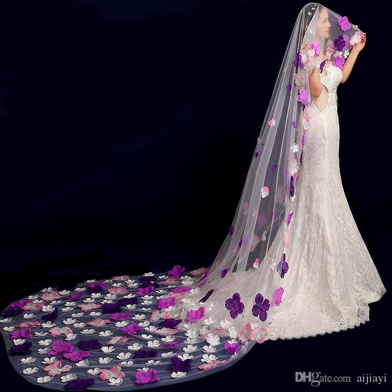 Purple Wedding Veils
 2016 White Color High Quality Bridal Veils e Layer